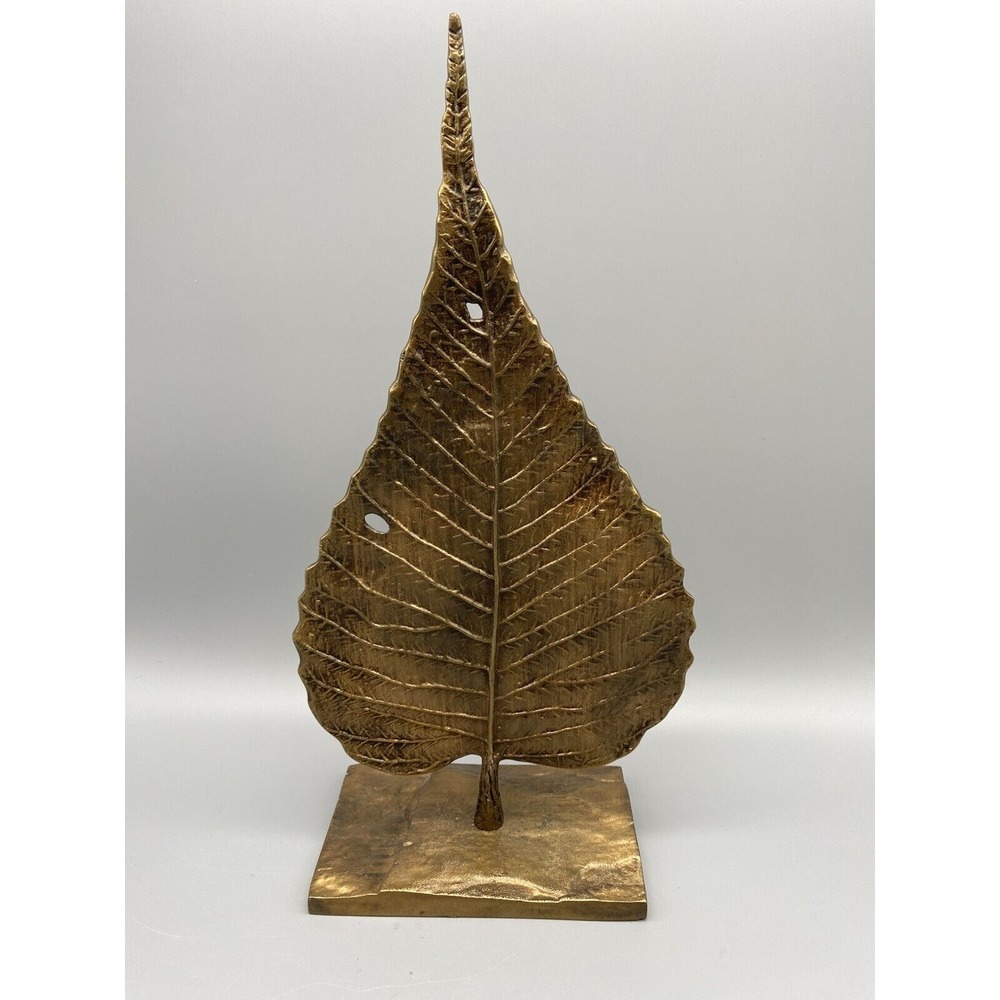 Crate & Barrel Bodhi Leaf On Stand Metal Sculpture Warm Bronze Gold Finish‎